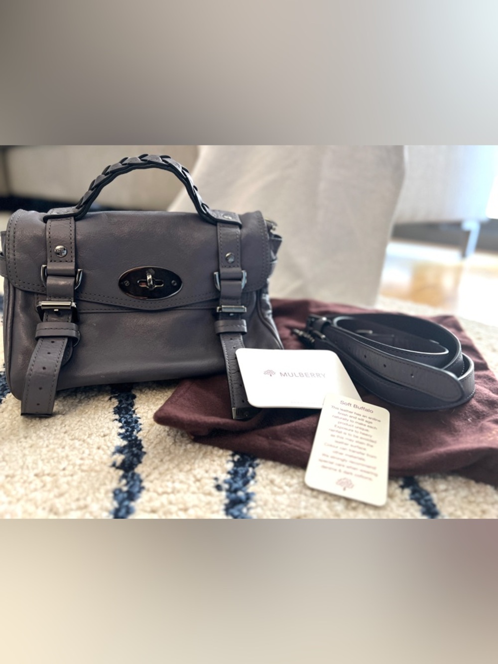 Mulberry women crossbody Bag in Dark Purple Gray Leather with Silver Hardware